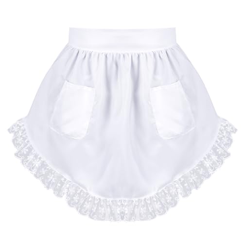 Lusofie White Half Apron Waist Apron with Pockets Lace Maid Aprons for Women Kitchen Cooking Restaurant Restaurant Bistro Coffee Halloween
