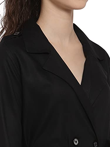 Image of Style Quotient Women Black Solid Double-Breasted Trench Coat