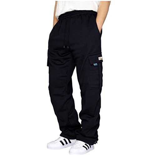 mmknlrm Calça cargo masculina de lã pesada calça de moletom masculina com cordão solto jogging calça