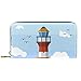 Portefeuille zippé pour femme avec pochette pour téléphone, motif phare, oiseaux, sac de voyage en cuir avec porte-cartes, multicolore, 8.07x1x4.53 in