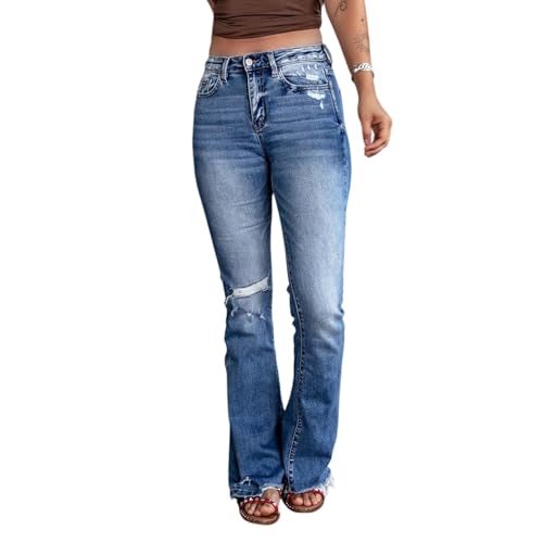 Bootcut Jeans for Women Mid Waisted Zip Double Button Butt Lifting Flare Denim Stretchy Straight Leg Trousers Pants