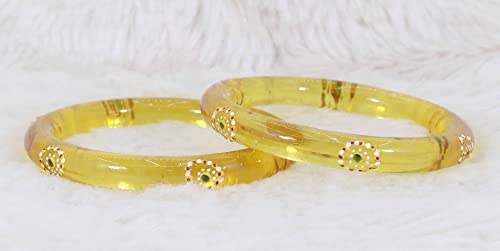 Image of NMII Traditional Glass With Diamond Cutting Pattern Glossy Finished Stylish Kada Set For Women And Girls | Crystal Glass Kada Bangles Set For Wedding, Festive