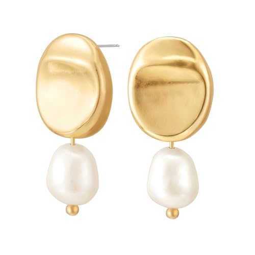 Gold Earrings 14k Gold Plated Hoop Earrings Dainty Pearl hoop Disc Coin Bead Starfish Teardrop Circle Dangle Drop Earrings for Women Hypoallergenic Jewelry Gifts