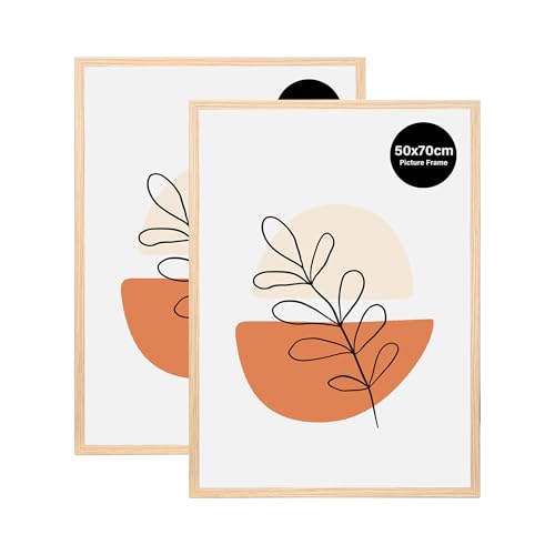 KAIWIN 2 Pack Bilderrahmen 50x70 cm Bilderrahmen Eiche Holz Fotorahmen zum Aufhängen mit Poster Posterrahmen Benutzt für Wohnzimmer Schlafzimmer Arbeitszimmer | Für Fotos Poster Puzzles
