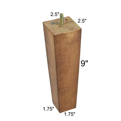 ProFurnitureParts Sandstone 9\" Tall Tapered Wood Sofa Legs w/Anti-Skid Pads, Leg Plates Included Set of 4