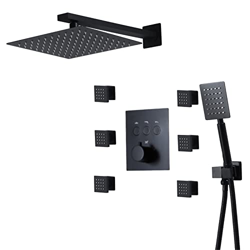 Douche thermostatique noire encastrable pour créer une ambiance spa moderne à la maison