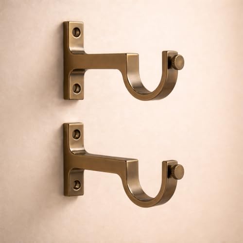 Image of Elite Aluminum Curtain Rod Brackets - Heavy-Duty Wall Mount Clamps for Curtain Rod Support for Door and Window Curtain Rods with Screw and Wall Plug - Pack of 2PCS (Brass Antique)