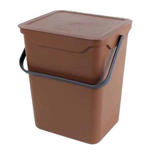 Easy Eco 10L Large Brown Plastic Kitchen Compost Caddy/Food Bin for Food Waste Recycling - 10 Litre