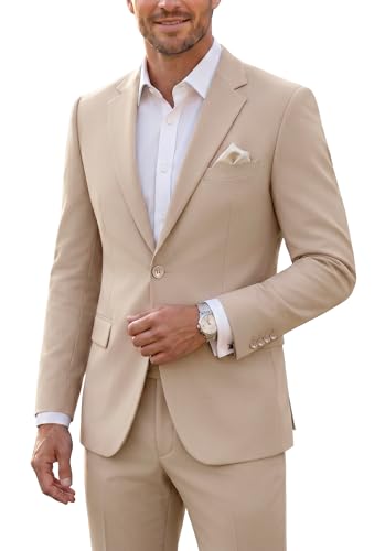 Men Suits Slim Fit 2 Piece Suit Set Champagne Dress Outfits for Men Prom Wedding Mens Tuxedos Solid Blazer Pants with Tie XXL