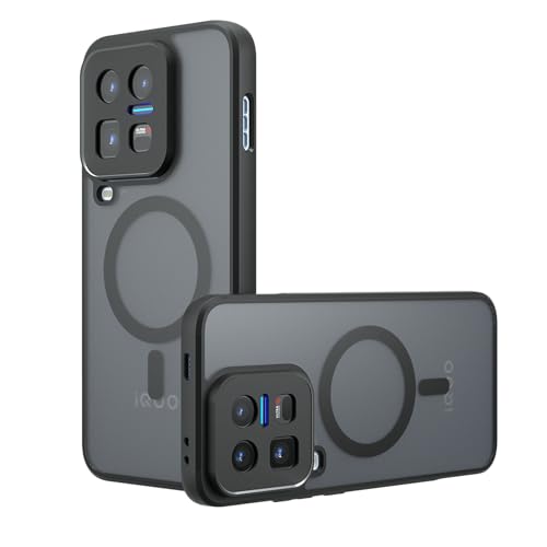 MTRIEBA Compatible with vivo iQOO 15 Ultra Phone Case [with 1* Screen Protector][Fingerprint-Resistant, dustproof Hole] Magnetic Ring Matte Black