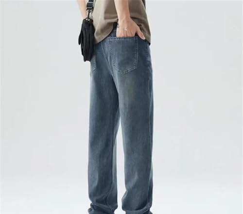 Mens Straight Jeans Summer Thin Loose Fit Baggy Denim Pants Office Work Casual Trousers Streetwear4