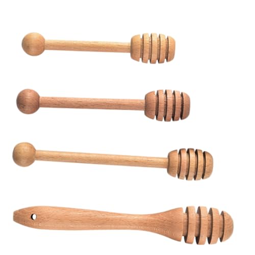 PRETYZOOM 4 Pcs Honey Stick Stirring Portable Juicer Portable Mini Drink Bread Whisk Mini Scoops Household Honey Sticks Mini Jams Jam Spoon Delicate Beech re-usable