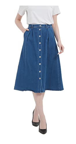 Tronjori Womens A Line Long Midi Denim Skirt with Button Front