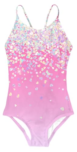 Idgreatim Girls Sparkly Swimsuits Size 6 7T Pink One Piece Bathing Suits Quick-Dry Swimwear for Gift