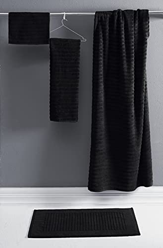 Classic Turkish Towels - Luxury Ribbed Towel Set For Bathroom, 100% Turkish Cotton, Quick Dry, Soft And Absorbent Bath, Hand, And Fingertip Towels, Brampton Collection - 6-Piece Set (Black) #TOP2