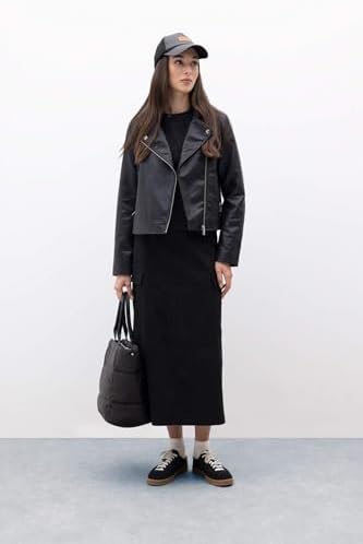 DeFacto Regular Fit Gabardin Maxi Etek Siyah 38 - Görsel 2