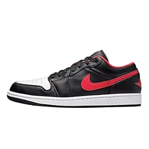 Jordan Men’s Air Jordan 1 Low Sneaker, Black/Fire Red-white, 10.5