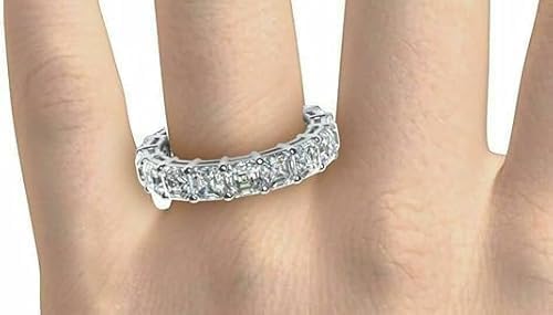 4.00 Carat Asscher Cut Lab Created Diamond Eternity Band Ring, 14K White Gold