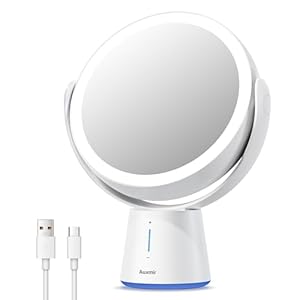 LED Lighted Magnifying Makeup Mirror Double Sided 1X/ 10X Magnification, 2500mAh Rechargeable Vanity Mirror with Stand Touch Dimmable Adjustable Brightness, 360° Rotation Tabletop Desk Bathroom