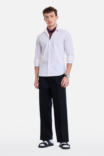 Image of SNITCH Men Trousers Holiday & Casual Wear | Relaxed Fit Pleated Front & Straight Leg Design | Breathable Cotton Linen Blend Fabric for Summer & Vacation Outings