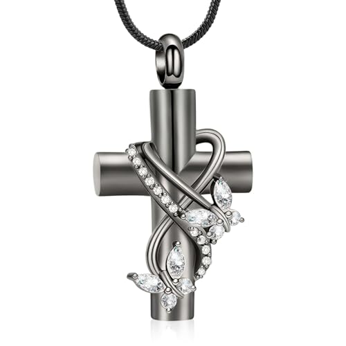 QGJNSGC Urn Necklaces for Ashes Butterfly Cremation Jewelry for Ashes for Human Cross With Crystal Butterfly Memorial Ash Pendant Keepsake Jewelry Gifts for Loss of Loved One