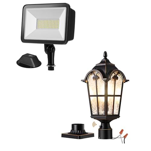 EDISHINE Large Size Dusk to Dawn Outdoor Post Light with 10000LM Flood Lights Outdoor IP65 Waterproof