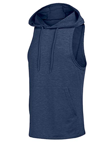 Image of Poriff Mens Tank Top with Hood Pocket Gym Hoodie Workout Sleeveless Muscle Shirt