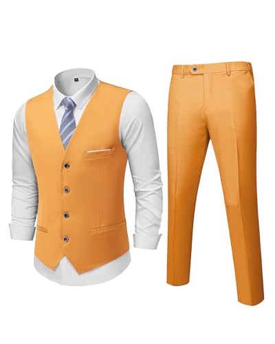 MrSure Men's 2-Piece Suit, Vest Pants Set for Men, Casual Waistcoat with Tie for Prom Wedding Homecoming