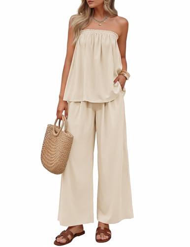 ZESICA Women's Summer 2 Piece Sets 2026 Spring Casual Strapless
