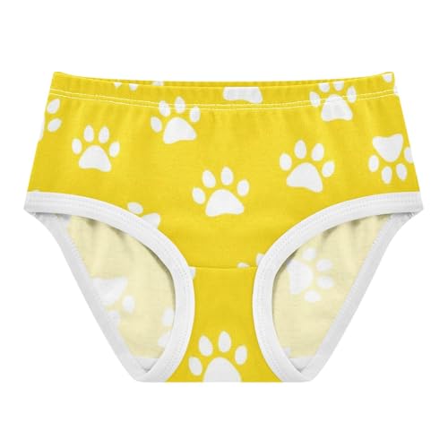Toddler Girls Underwear 2t Cotton Girl Panties Cute Animal Briefs Underpants White Dog Paw Prints Bright Yellow