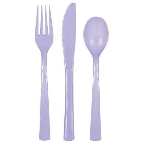 Unique Party 39486 Plastic Cutlery Set, Lavender, Pack of 18 Cover