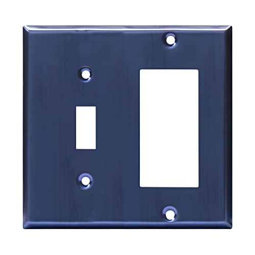 Image of ENERLITES Combination Toggle Switch and Decorator Receptacle Metal Wall Plate, Corrosion-Resistant, Stainless Steel 201, Standard Size 2-Gang 4.50 inch x 4.57 inch, UL Listed, 771131-BBL, Brushed Blue