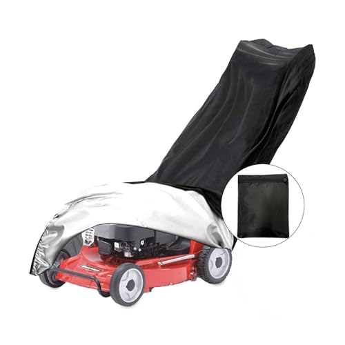 AIBLTAY Push Lawn Mower Cover,Waterproof Heavy Duty Hand Lawnmower Cover,Black Walk-Behind Lawn Mower Tarp with Outdoor Storage Bag,75 x 26 x 43 Inch