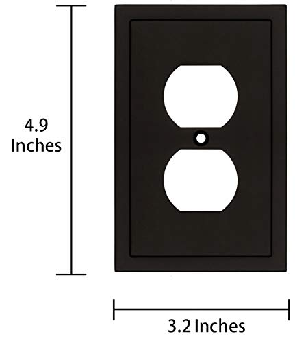 Modern Edge Decorative Wall Plate Switch Plate Outlet Cover, Durable Solid Zinc Alloy (Single Duplex 2Pk, Matte Black) #TOP2