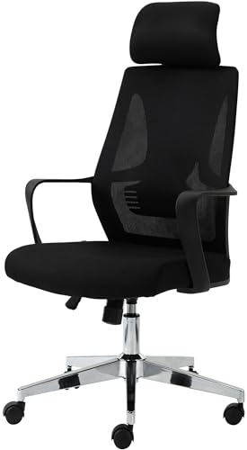CLP Bürostuhl ergonomisch, Schreibtischstuhl Alton ergonomisch atmungsaktiv mit Kopf- und Lordosenstütze, Drehstuhl bis 135 kg belastbar, Farbe:schwarz