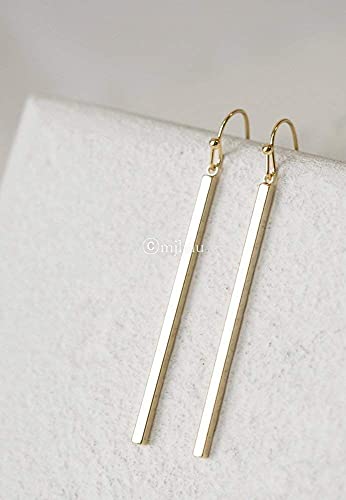 Minimalist 14K Gold Plated Long Vertical Bar Drop Earrings3