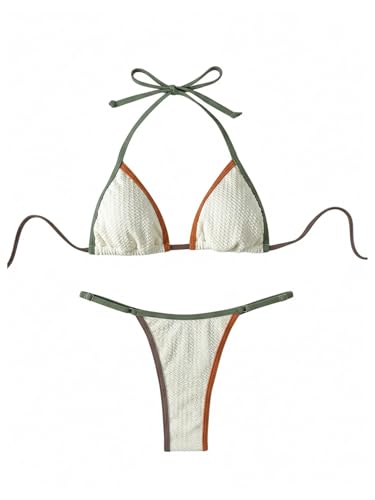 Maillot de bain 2 pièces femme string multicolore dos nu taille X-Small