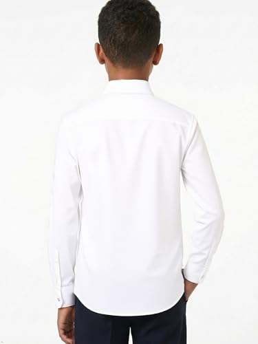 Image of SOLOCOTE Boys White Button Down Dress Shirt Classic Long Sleeve Formal Collared School Uniform Tops for Kids