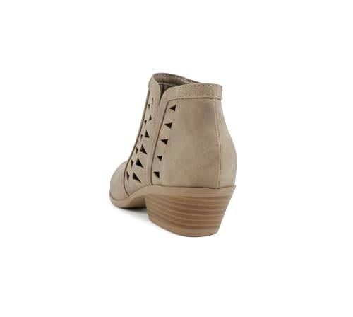Image of Soda CHANCE Womens Perforated Cut Out Stacked Block Heel Ankle Booties (Wide Fit Available)