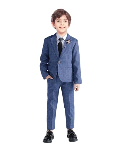 Costume à carreaux bleu garçons tenue formelle mariage confortable 10-11 Ans