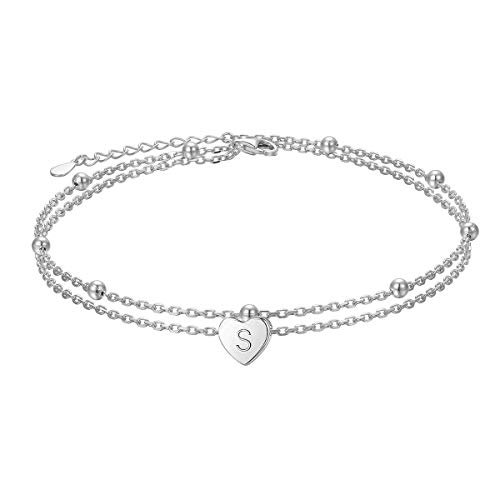Ankle Bracelets for Women Initial Real S925 Sterling Silver Letter Anklet with Initials Cute Adjustable Foot Anklets for Women Girls