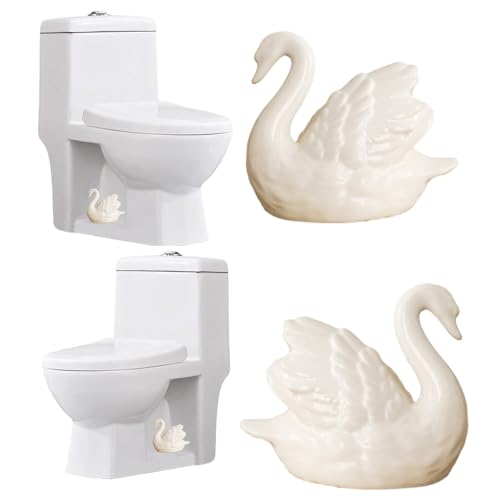 2PCS Toilet Bolt Covers Decorative, Ceramic Toilet Bolt Caps Decorative, Funny Toilets Screw Cover Caps, Lovely Swan Toilets Bowl Bolt Covers, Easy Installation Bathroom Accessories (White)