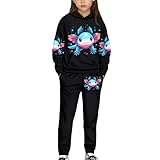 Uppodwarkid Girls Clothes Size 7-8 Axolotl Lounge Wear Set for Girls Cat Sweatsuit for Teen Girls with Fall Hoodie and Fashion Sweatpants Lightweight Lounge Sets for Kids Running Outdoor Sportwear