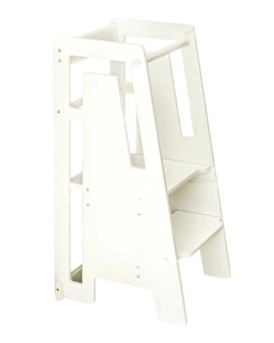 KidzWerks Modern Toddler Tower, Montessori Kitchen Step Stool, Sleek Modern Design Adjustable Standing Platform for Kitchen Counter - White Modern Standing Tower