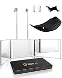JUSRON 360 Viewing Angle Self Hair Cutting Mirror, Clear Anti-Fog HD Glass (Black with LED with Accessories)