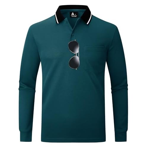 ZITY Men Long Sleeve Polo Shirts for Men Golf Shirts with Pocket Casual Work Athletic Collared T-Shirts Z Dark Blue Medium