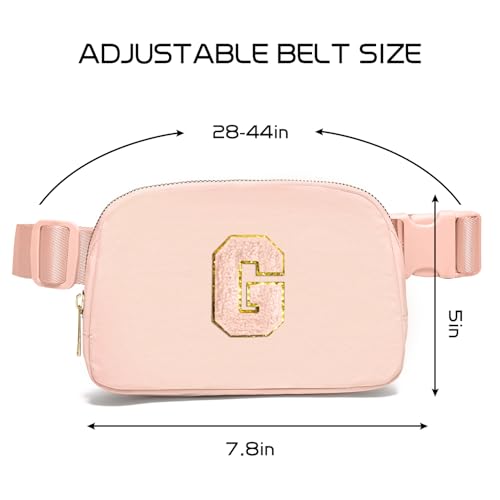 Image of Gitus Gifts for 8 9 10 11 12 Year Old Girls Belt Bag Fanny Pack Crossbody Bags with Initial Letter Patch Cute Stuff Birthday Gifts for Teen Girls Women Personalized Trend Stuff (Coral Pink-G)