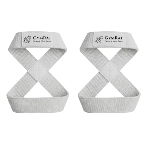 Image of GYMRAT Figure 8 Lifting Straps For Deadlift, Powerlifting, Strongman, & Cross Training Strong Weightlifting Wrist Straps For Men, Women (WHITE, FIGURE 8 LIFTING STRAPS)