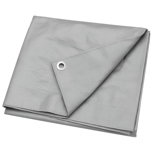 Grey Tarpaulin 1.5 x 2 m - Lightweight 50 GSM Waterproof Ground Sheet with Aluminium Eyelets Every 1 m - UV Resistant Mould Proof Reusable Tarp for Camping, Garden Furniture Cover, Outdoor Protection
