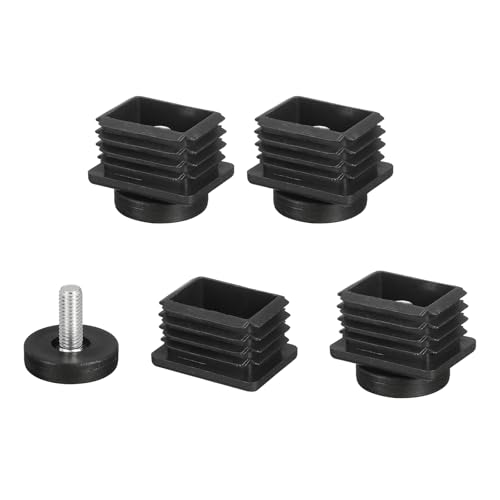 Image of uxcell 4 Pcs Leveling Feet, 30x40mm Plastic Adjustable Furniture Leg Leveling Rectangle Tube Insert Screw-in Glide Levelers Fit Hole 30mm for Table Chair Furniture, Black